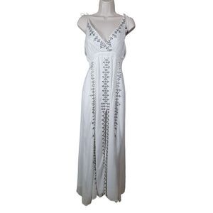 The Jetset Diaries Revolve Size Small White Maxi‎ Dress Embroidered Ties